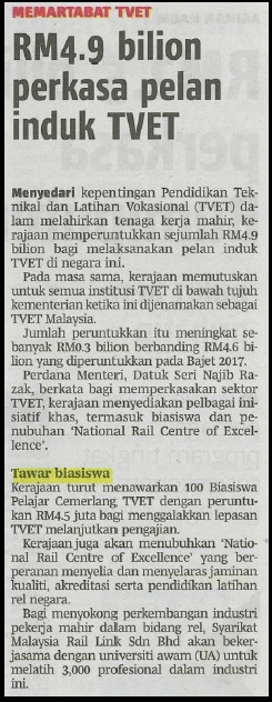 RM4.8 billion perkasa pelan induk TVET
